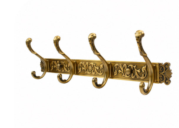 Vintage Wall Mounted Coat Rack with 5 Heavy Duty Hooks – Antique Brass