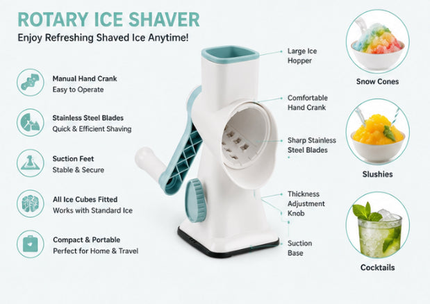 Manual Rotary Shaved Ice Machine with Hand Crank – Snow Cone & Ice Crusher Maker