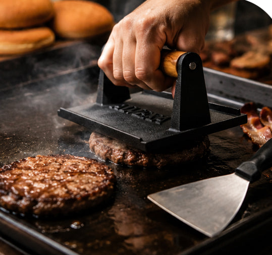 Alvexa Cast Iron Smash Burger Press Kit with Spatula & 50 Patty Papers