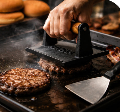 Alvexa Cast Iron Smash Burger Press Kit with Spatula & 50 Patty Papers