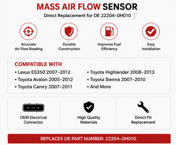 Mass Air Flow Sensor Replacement for Toyota & Lexus | OE 22204-0H010
