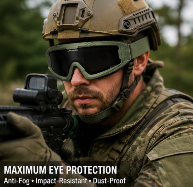 VOZAPOW Anti-Fog Tactical Safety Goggles with Case & Accessories – Green