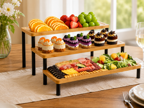 3-Tier Bamboo Serving Tray Set – 17” Party Display Stand