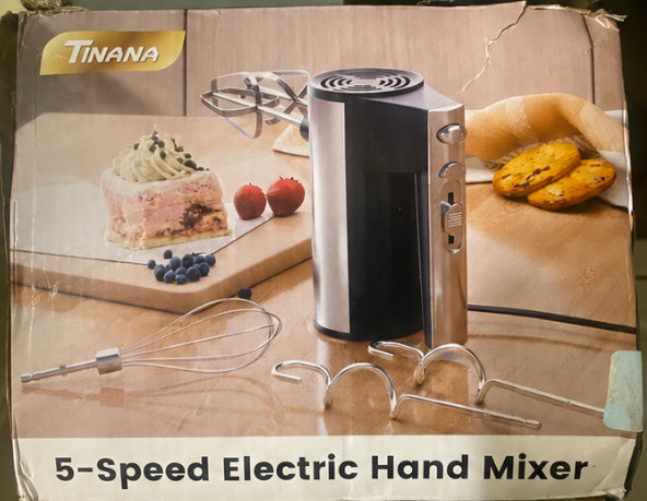 TINANA 500W 5-Speed Electric Hand Mixer with Turbo Boost & Stainless Steel Beaters