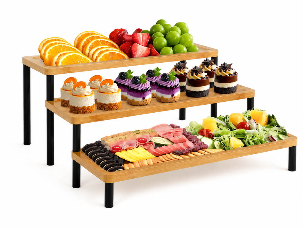 3-Tier Bamboo Serving Tray Set – 17” Party Display Stand