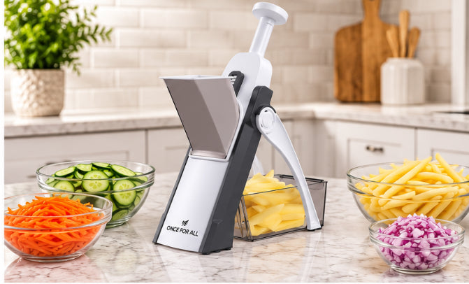 ONCE FOR ALL Mandoline Slicer – 5-in-1 Vegetable Chopper & Adjustable Food Slicer