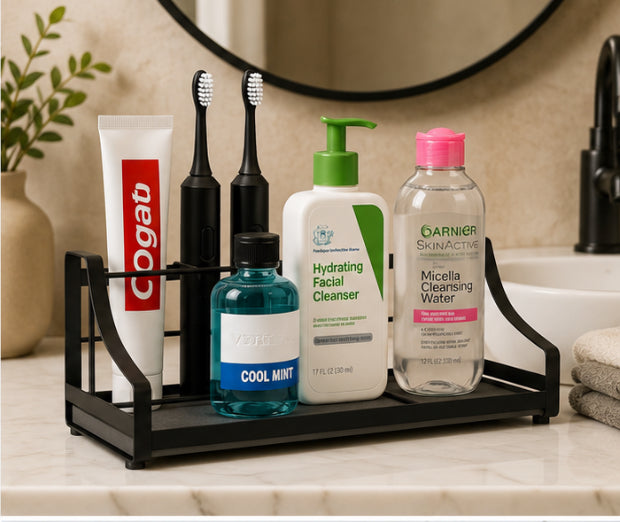 BOTEMY Toothbrush Holder with Instant Drying Stone Bathroom Organizer - Black
