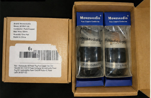 Monosaudio HiFi Pure Copper Power Plug Set (Pair) – 15A/125V IEC C13/C15 Audio Connector M100/F100