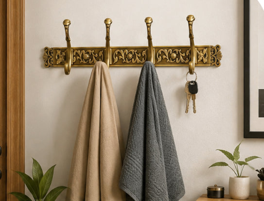 Vintage Wall Mounted Coat Rack with 5 Heavy Duty Hooks – Antique Brass